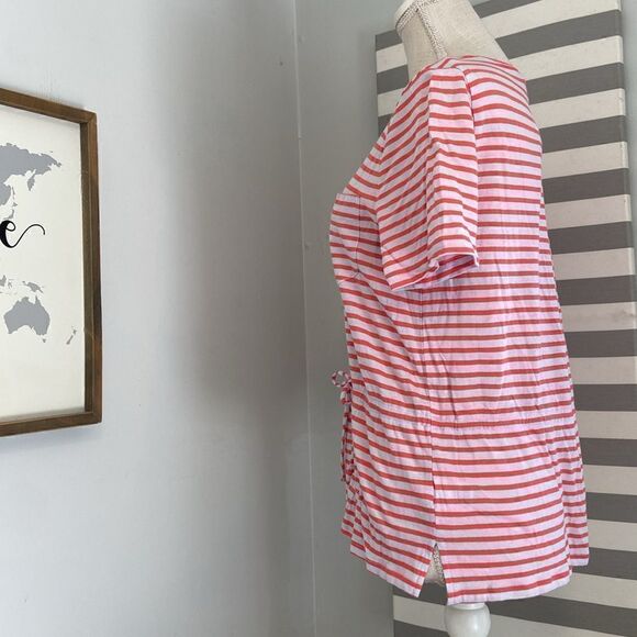 J. Crew Coral & White Striped Tie-Waist Pocket T-Shirt Blouse Size Medium NWT - Picture 4 of 10